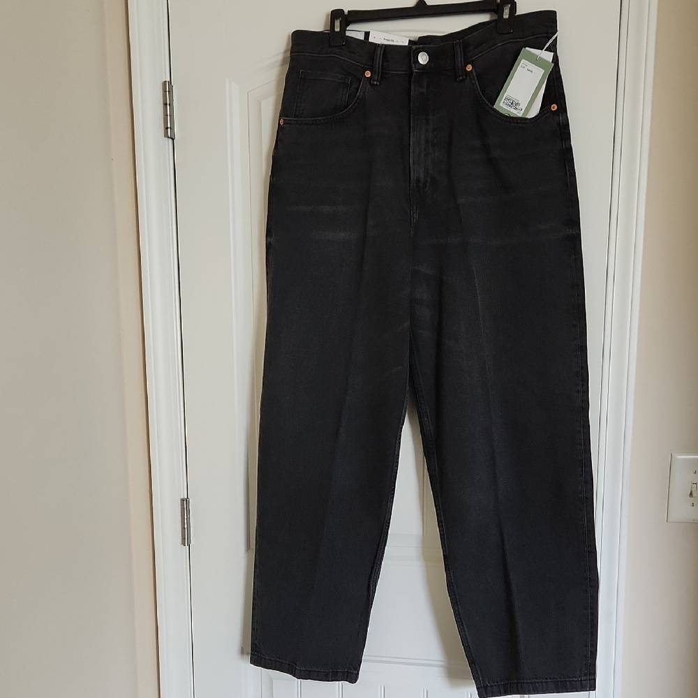 H&M Men's Baggy Fit Washed Black Relaxed Jeans